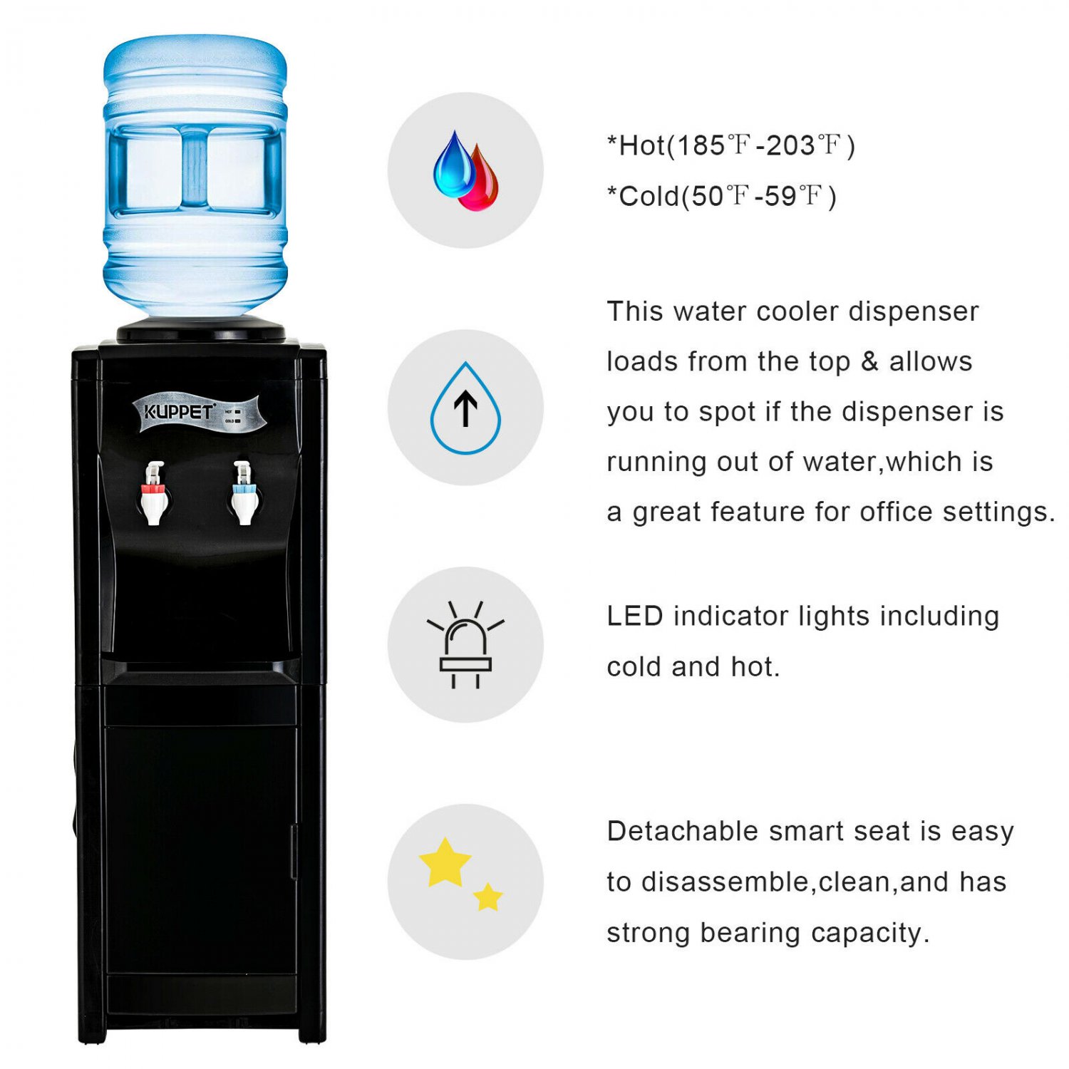 5 Gallon Top Loading Electric Freestanding Hot/Cold Water Cooler