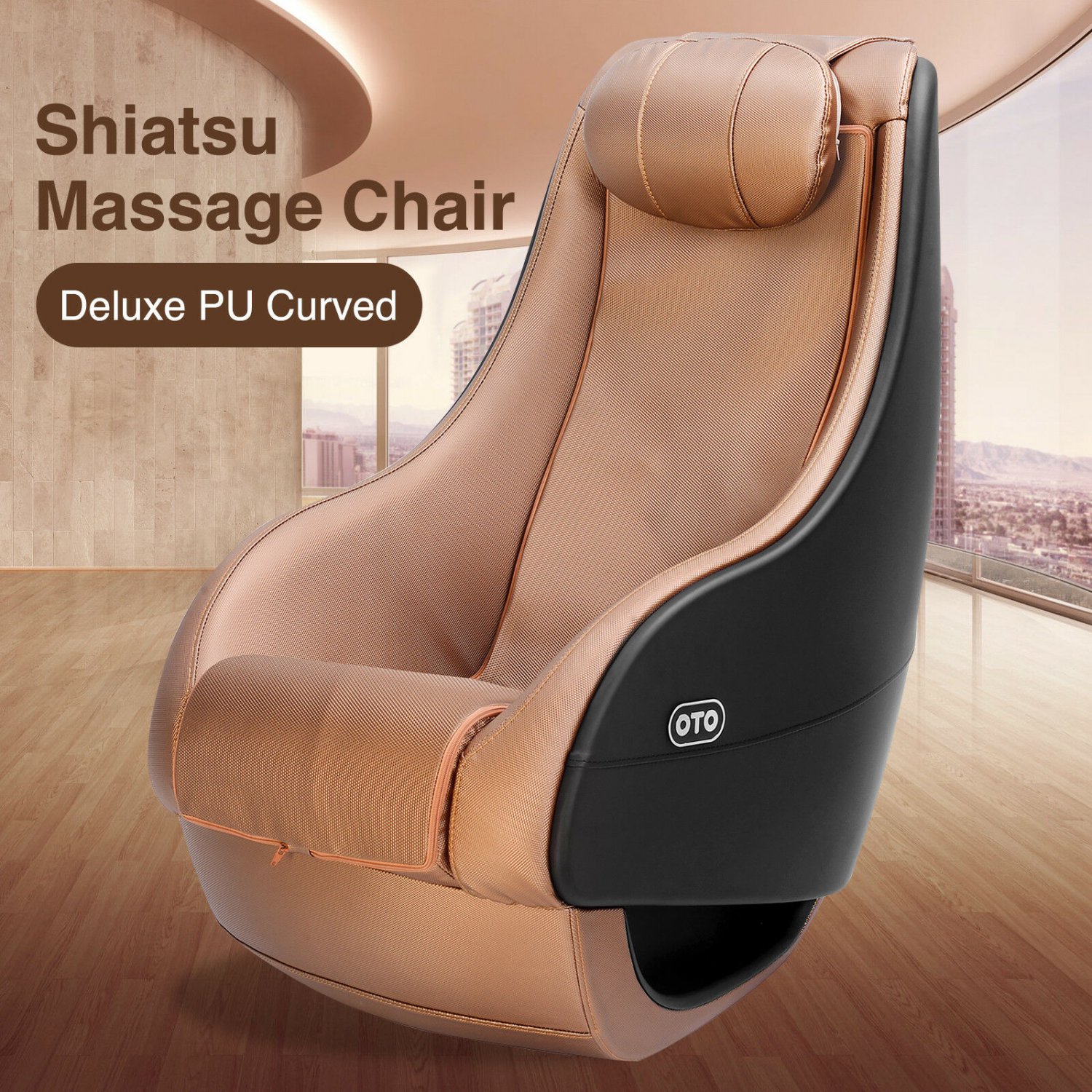 OTO Deluxe Shiatsu Full Body Massage Chair PU Curved Recliner Video