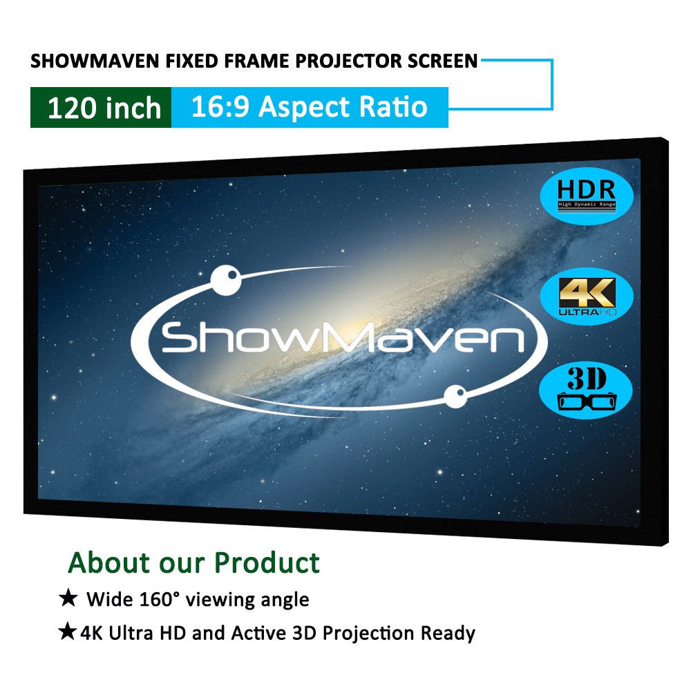 120"" 16:9 Fixed Frame Projector Screen Home Theatre HD 3D 4K Projection 105 x 59