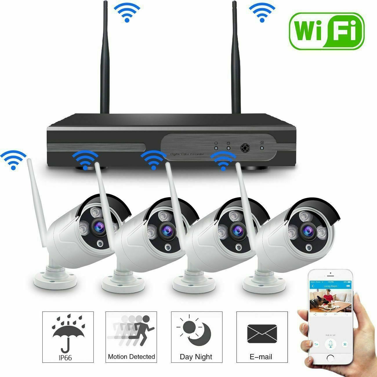 Hodely H.264+ Wireless 8CH 960P NVR Outdoor 720P CCTV Security IP Camera System