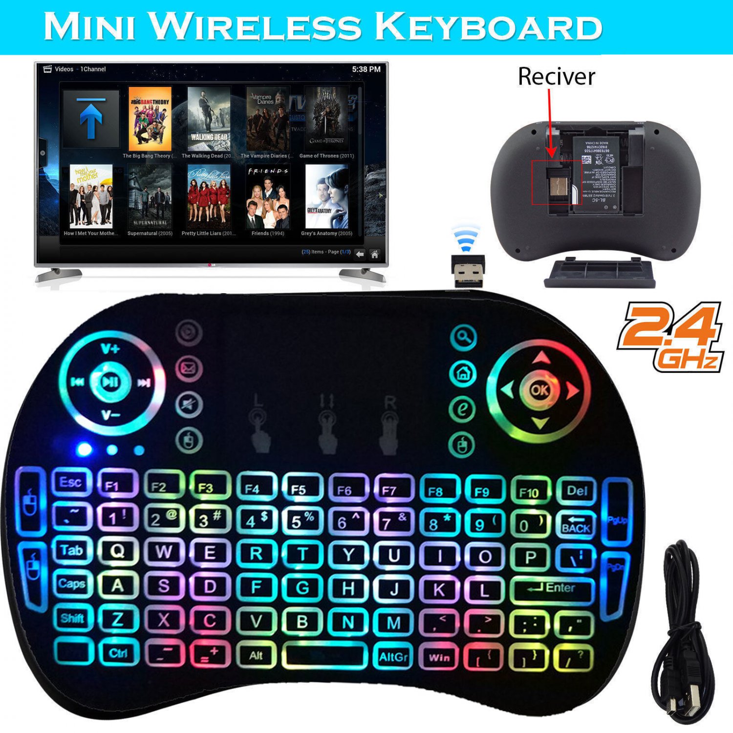 5x Backlight 2.4G Mini Wireless Keyboard Mouse Touchpad For Android Smart TV Box