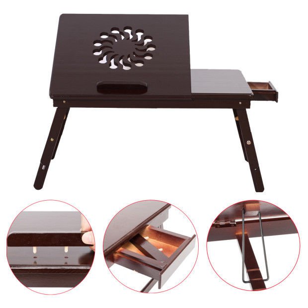 New Adjustable Laptop Desk Foldable Breakfast Serving Bed Tray Coffee Color