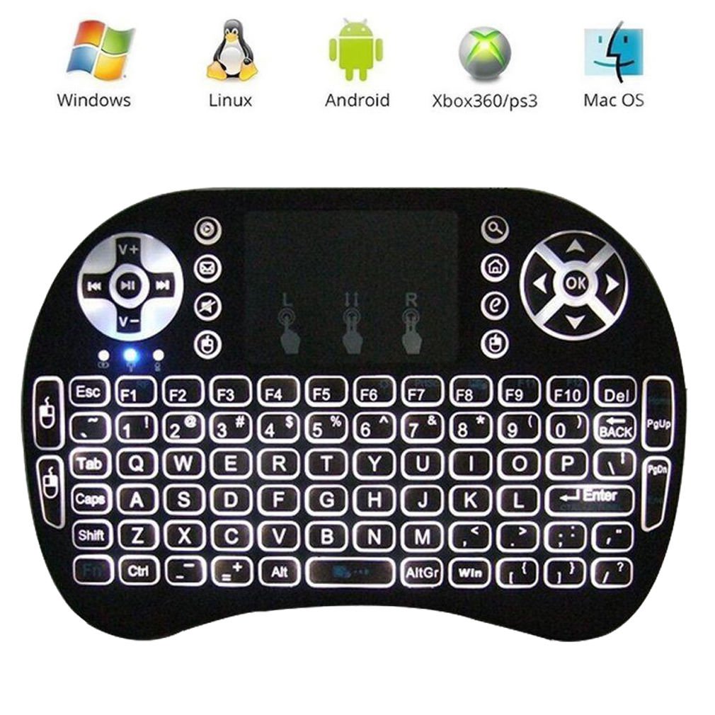 White Backlight Mini 2.4G Wireless Keyboard Remote Control Touchpad Rechargeable