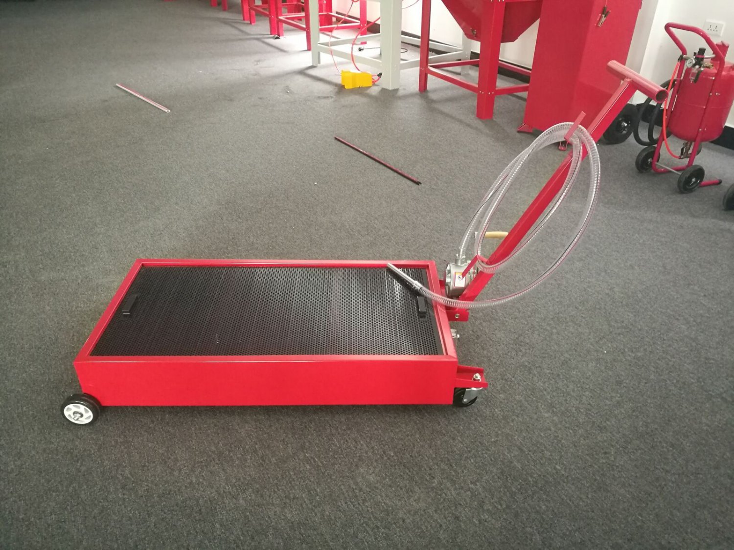 Portable 20 Gallon Oil Drain Pan Low Profile Dolly w/ Pump 8