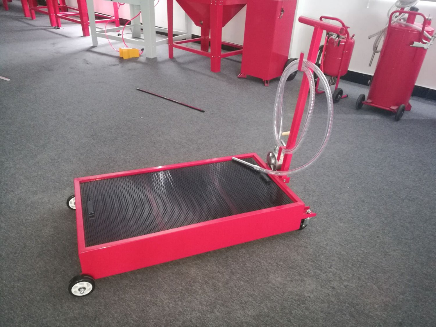 Portable 20 Gallon Oil Drain Pan Low Profile Dolly w/ Pump 8