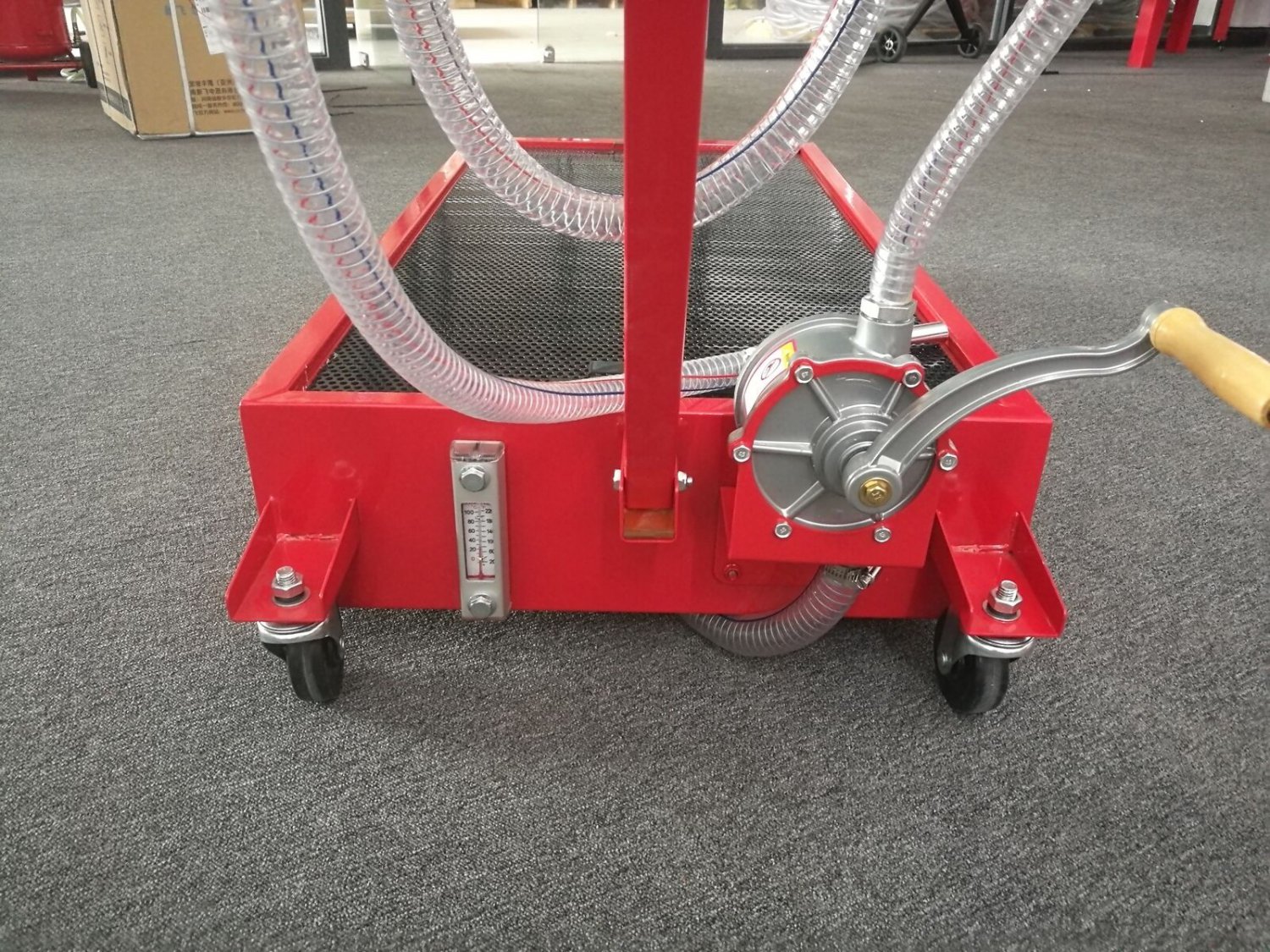 Portable 20 Gallon Oil Drain Pan Low Profile Dolly w/ Pump 8