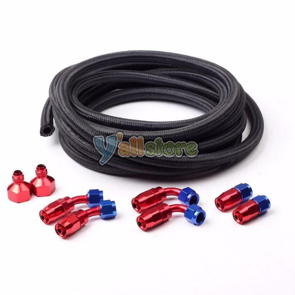 6AN 12FT Braided Fuel Line +6AN10AN Swivel Fitting Hose End Red