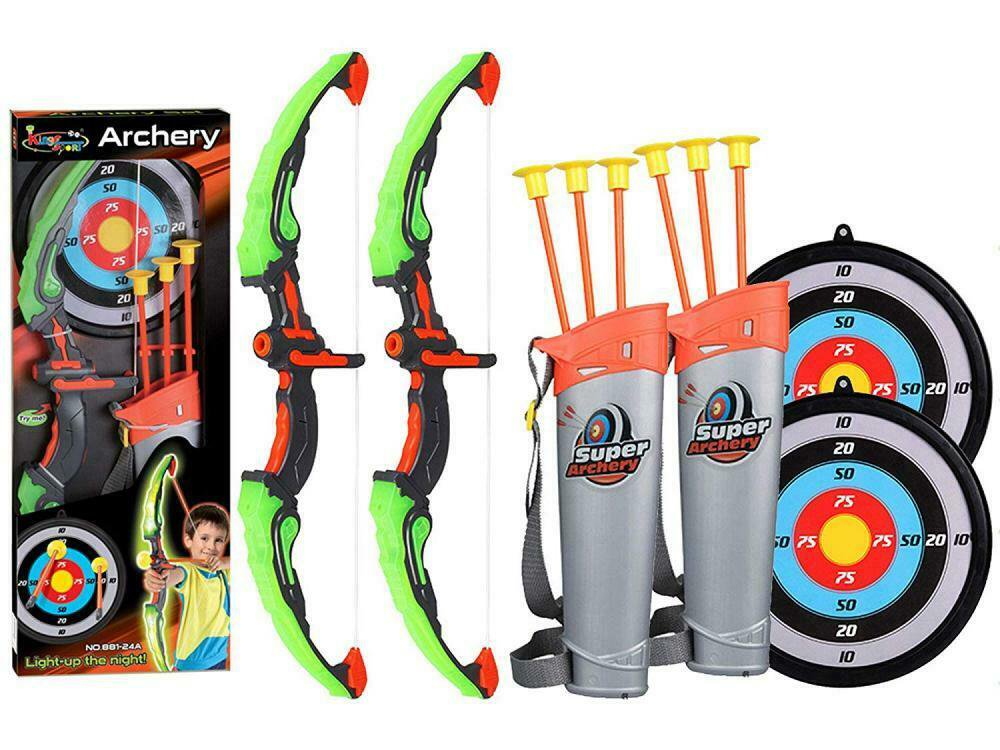 Kids Archery Bow Arrow Toy Targets Play LED Light Up Indoor Outdoor Boy New