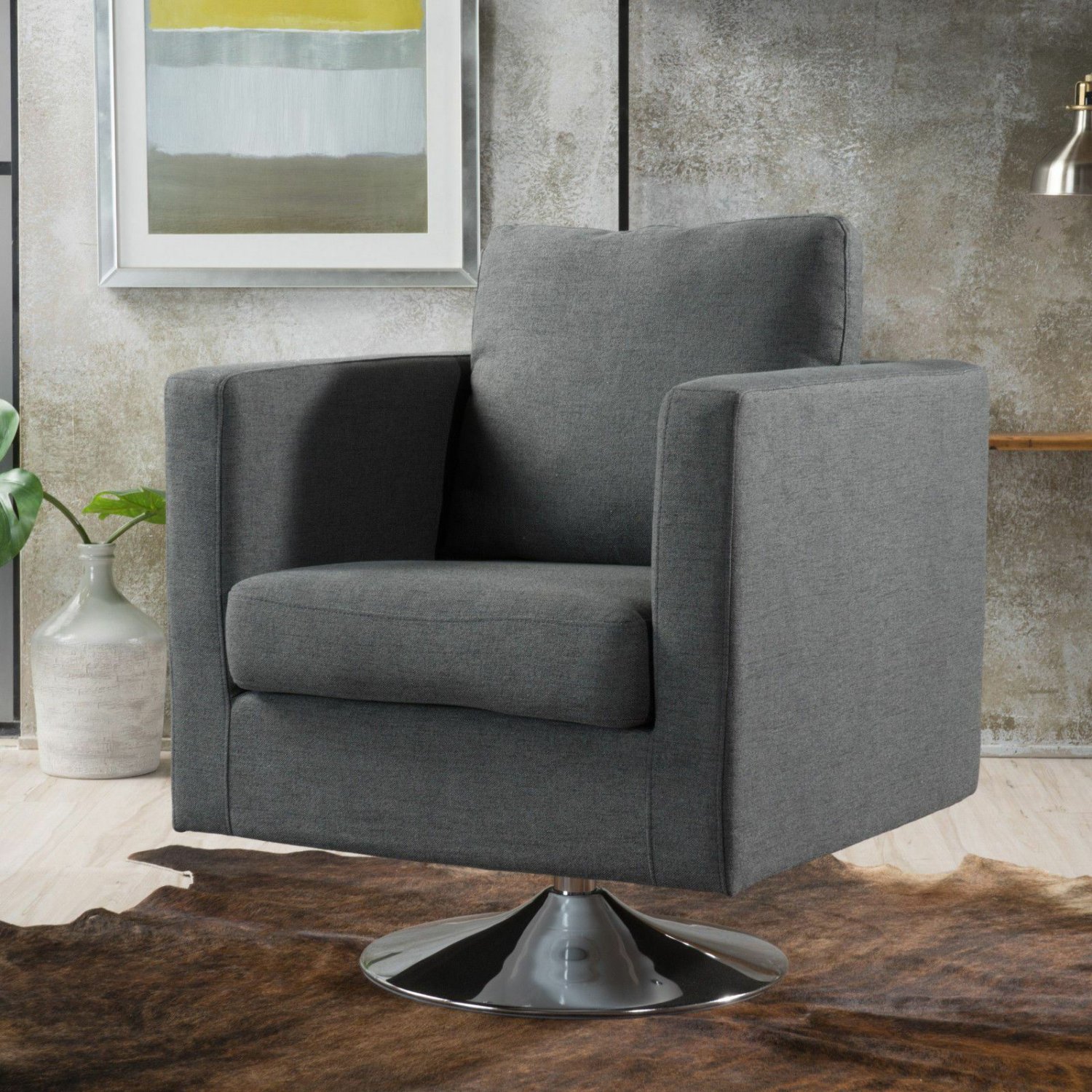 Holden Modern Fabric Swivel Club Chair