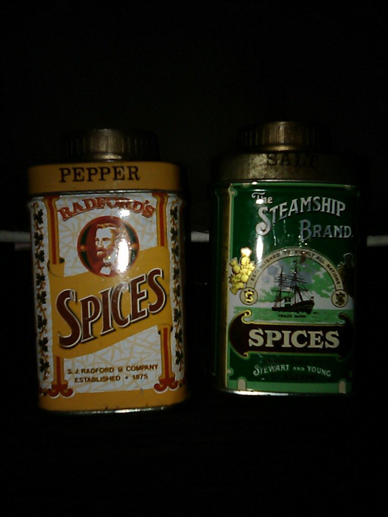 Old Tins Spice Pepper Shakers