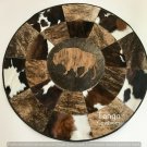 Buffalo Cowhide Rug Cow Hide Skin Carpet Leather Round patchwork 39" inch.P004