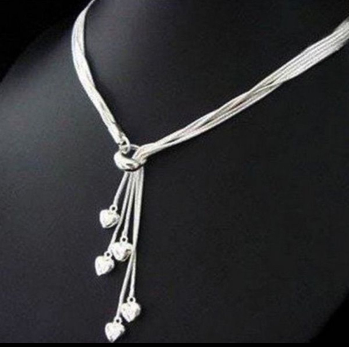 Stamped 925 Sterling silver adjustable heart tassel necklace