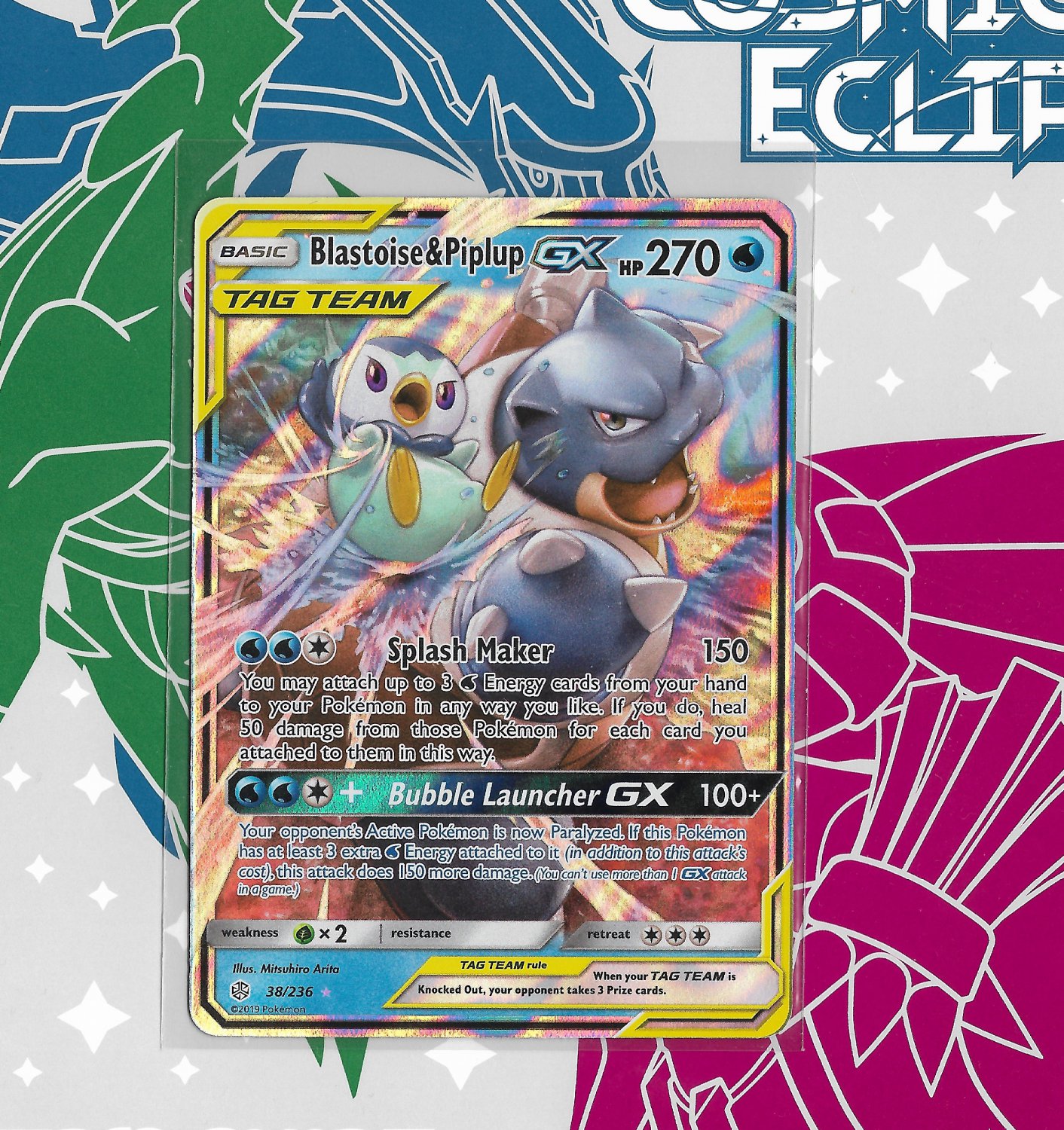 Blastoise & Piplup-GX [NM] Cosmic Eclipse #38 Rare Holo-GX **Build-Your ...