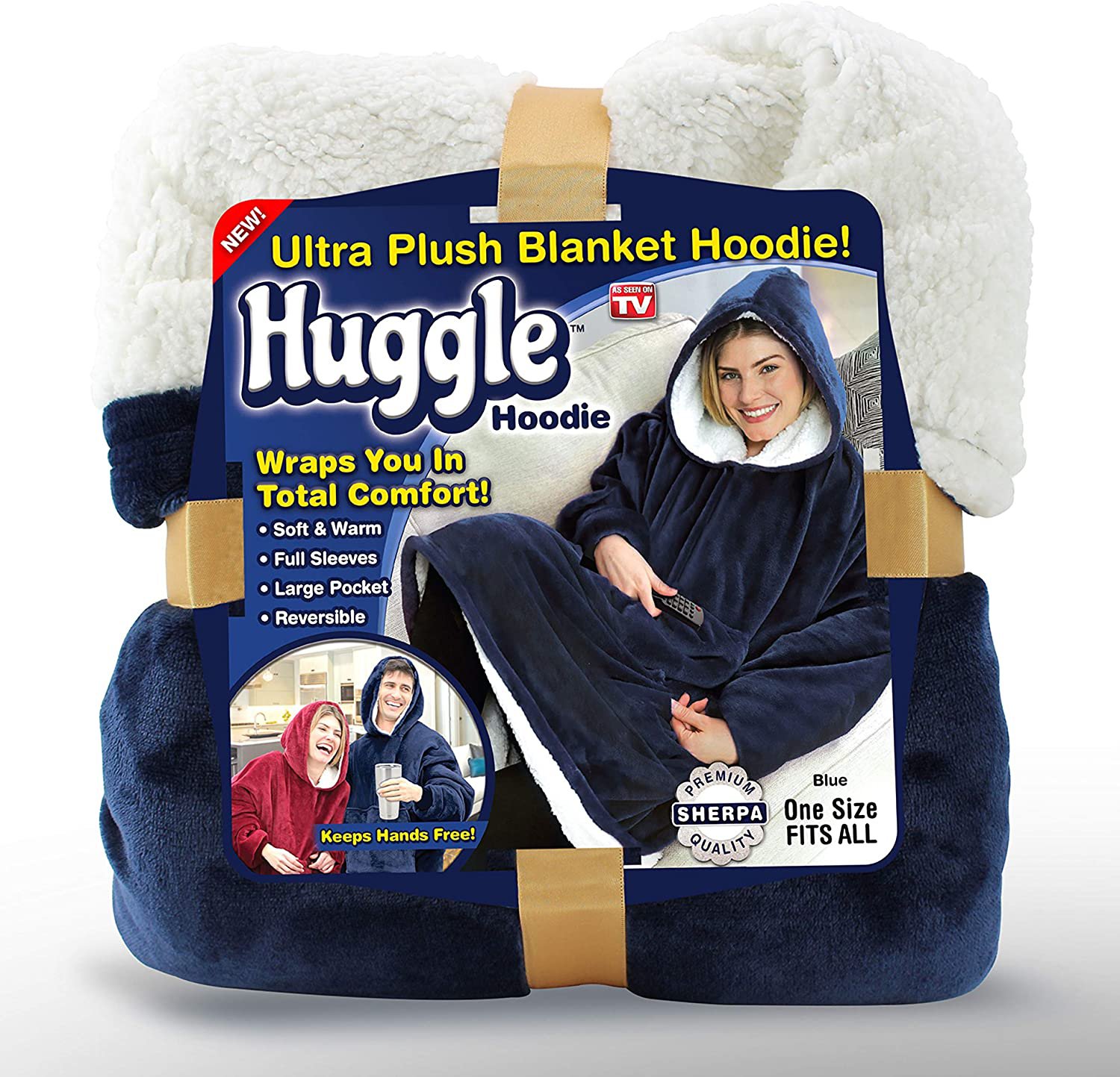 Huggle Hoodie Ultra Plush Blanket Hoodie As Seen On TV (Blue)