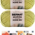 Bernat Maker Home Dec Corded Yarn Bundle 2 Skeins with 4 Patterns 8.8 Ounce Each Skein (Green Pea)