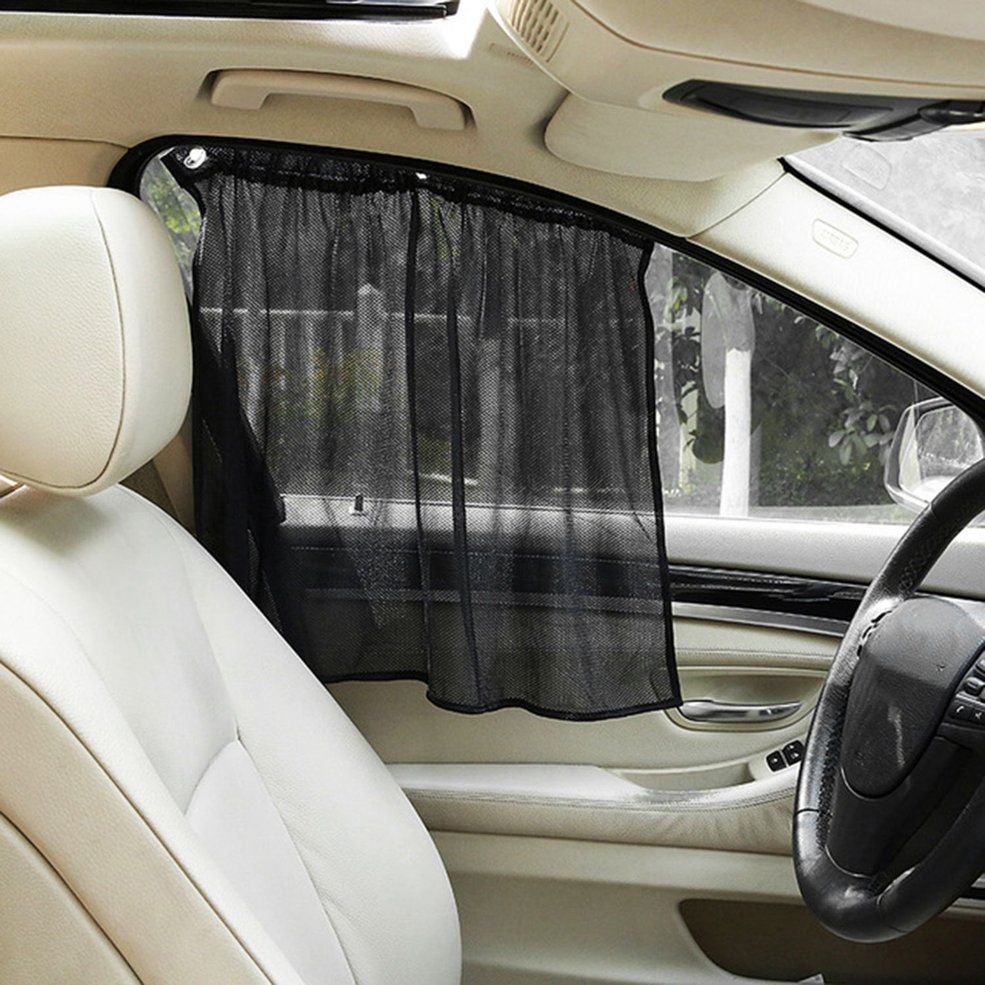 2pcs Black Car Sun Shade Side Nylon Mesh Window Curtain Foldable