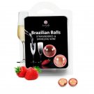 2 Brazilian Balls Strawberry Champagne Sparkling Wine Lubricant Massage oil
