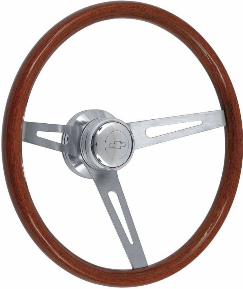 1969-1994 Light Wood Steering Wheel Kit Polished Hub With Chevrolet Bowtie