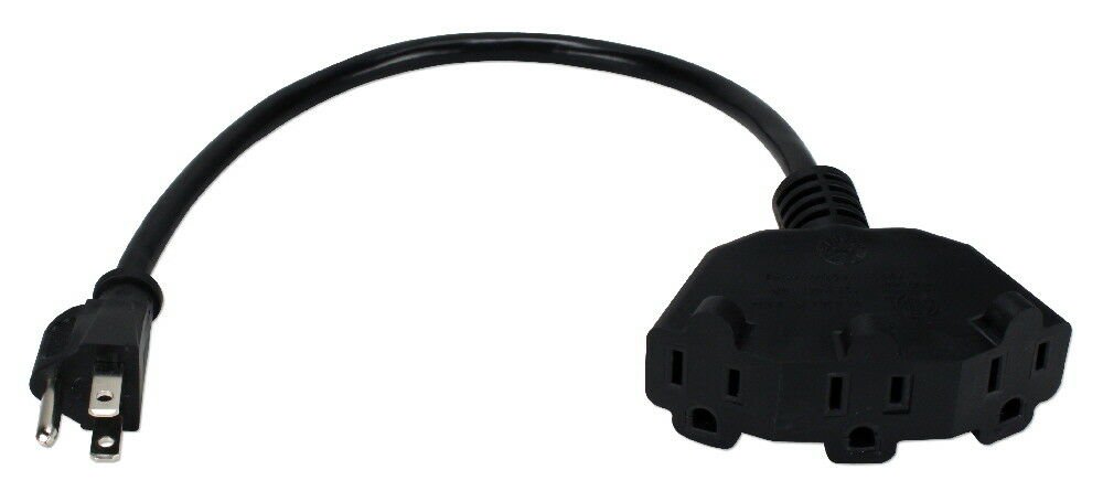 QVS 12 Inch 3-Outlet AC Power Splitter Outlet Saver Power Strip Extension Cord