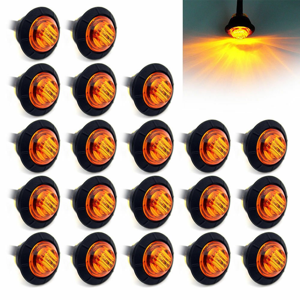 20 X 3/4" Round Amber LED Bullet For Truck Trailer Side Clearance Marker Light