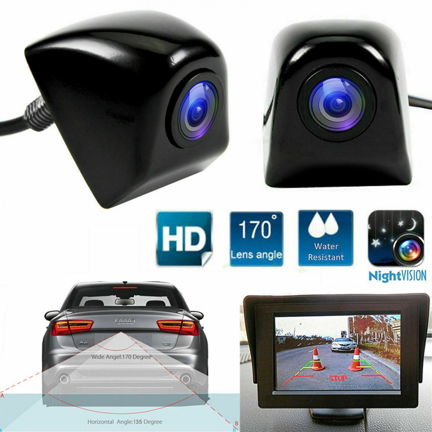 Car Rear View Backup Camera 170&Acirc;&deg; Angle Parking Dash Cam Night Vision Waterproof