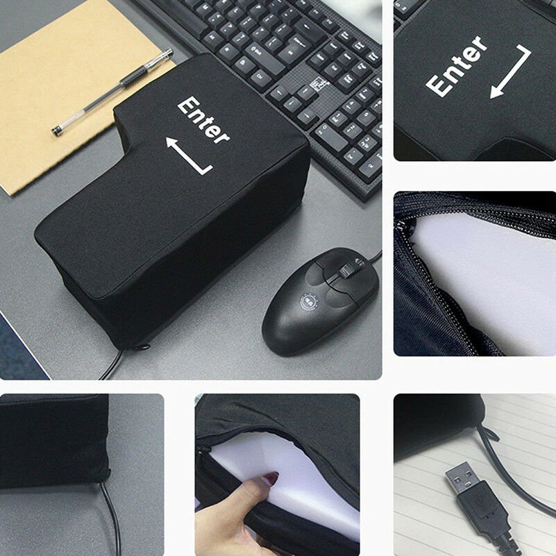 Big Enter Anti Stress Relief Button USB Nap Pillow Supersized Unbreakable Key