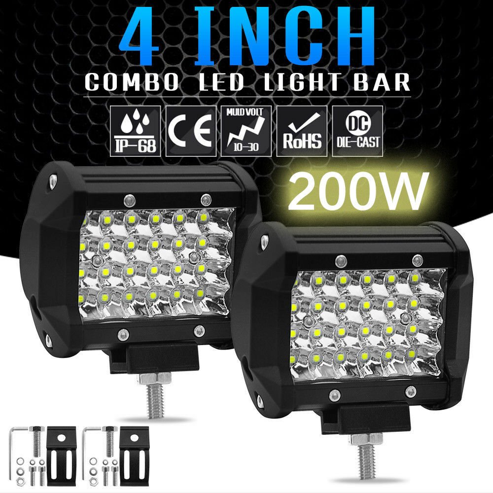 1PC 200W 4" LED Combo Work Light Bar Spotlight Off-road Driving Fog Lamp Truck