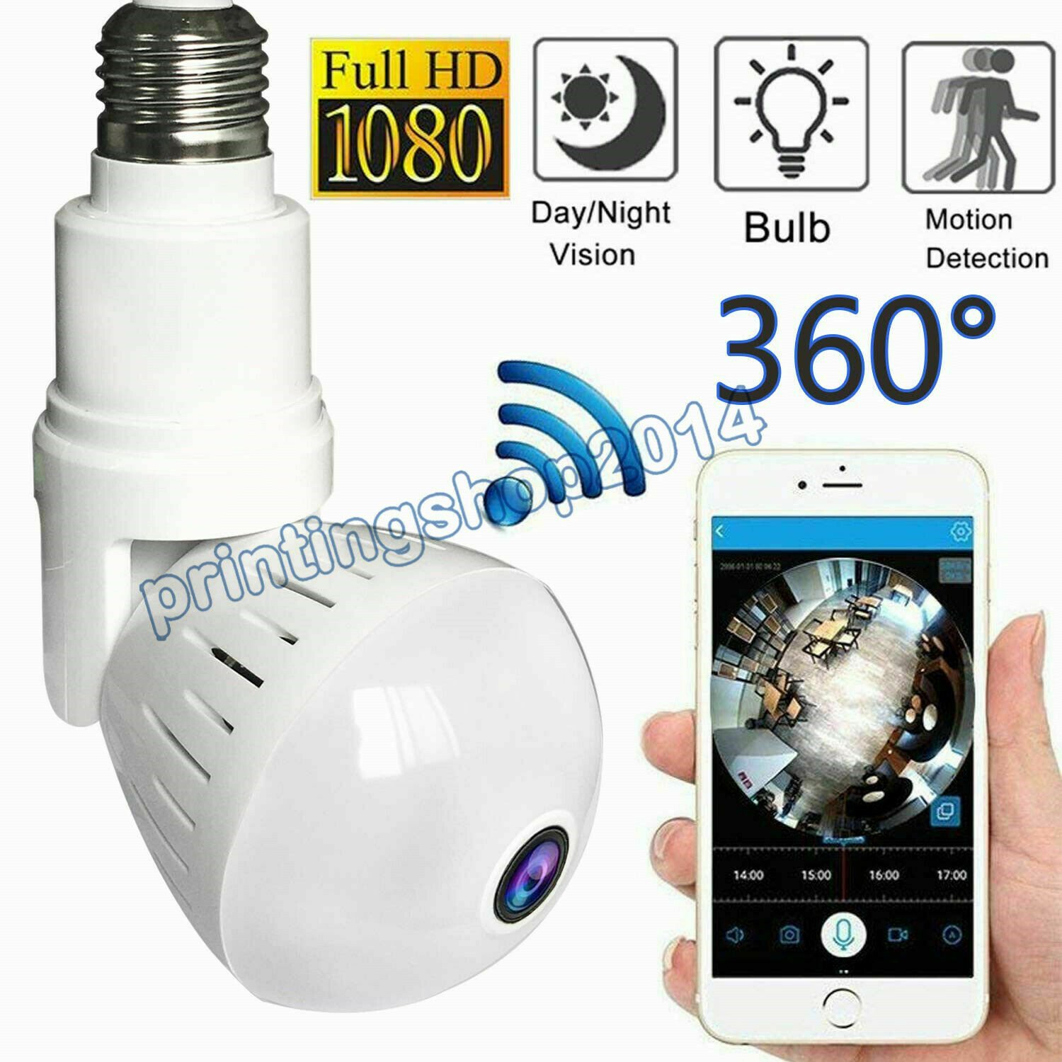 HD 1080P 360 Panoramic Hidden Wifi IP Camera Light Bulb Home Security Lamp Cam Y