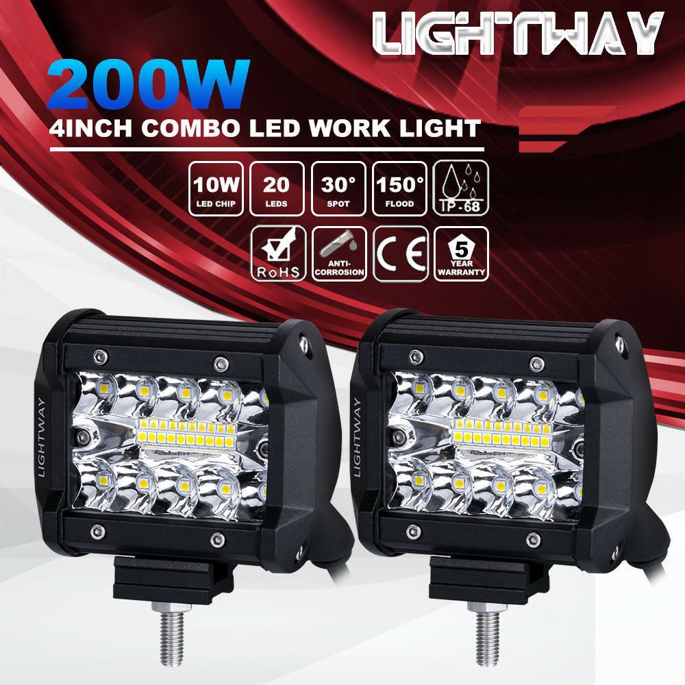 2pcs 4inch 72W CREE LED Work Light Bar Pods Flush Mount Combo Driving Lamp 12V