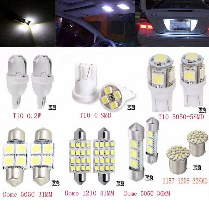 14Pcs Car White LED Lights Kit for Stock Interior & Dome & License Plate Lamps Y