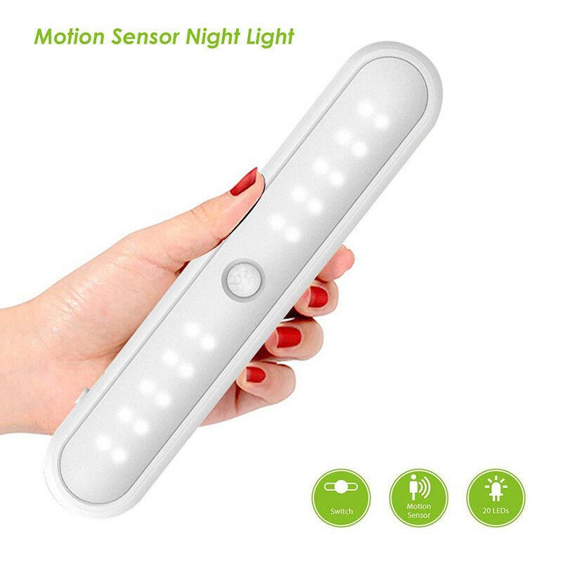 20 LED Portable Wireless Cabinet Night Light Motion PIR Sensor Closet Under Lamp