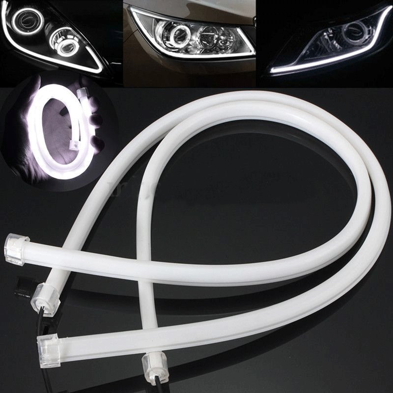 2x 60CM LED White Car DRL Daytime Running Lamp Strip Light Flexible Soft Tube Y