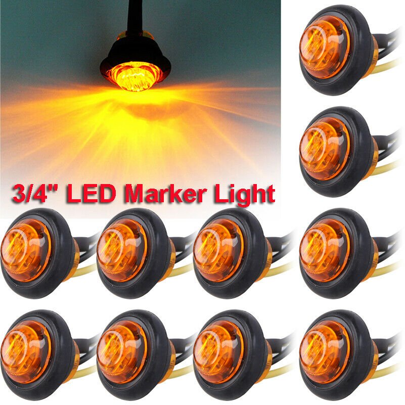 10x Amber 3/4" Bullet Clearance Side Marker LED Light For Truck Trailer RV 12V