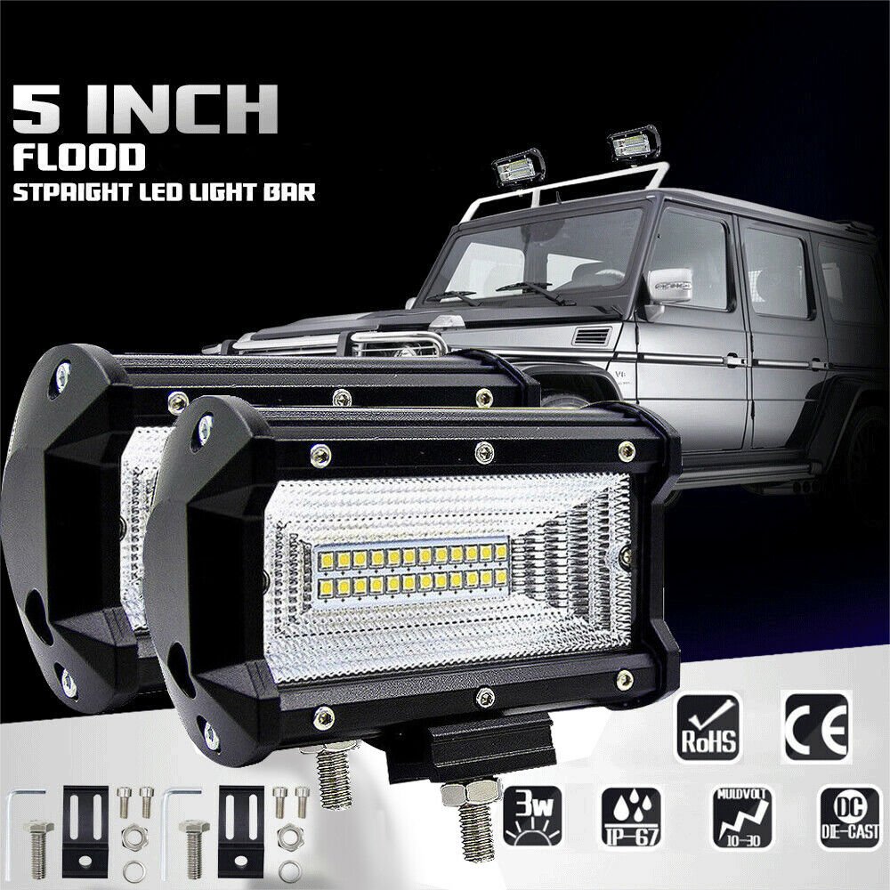1PC 5" Inch 72W Flood LED Work Light Bar Truck Offroad SUV Driving Waterproof