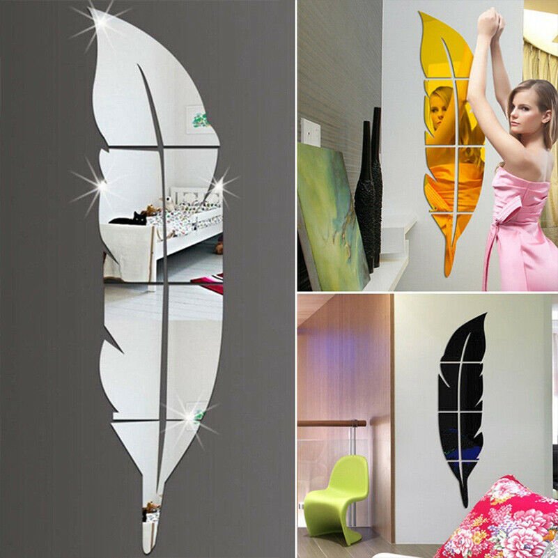 3D Feather Mirror Wall Sticker Room Decal Mural Art DIY Home Decoration Hot CHY