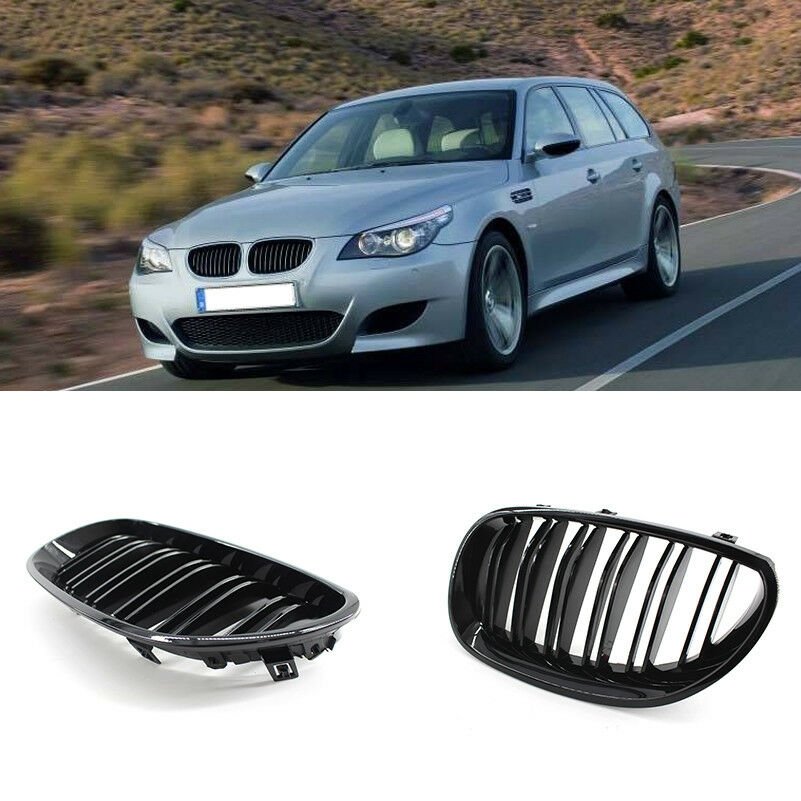 2pcs Front Kidney Grille Grill For BMW E60 E61 5 Series 03-10 Black Dual Slat CY