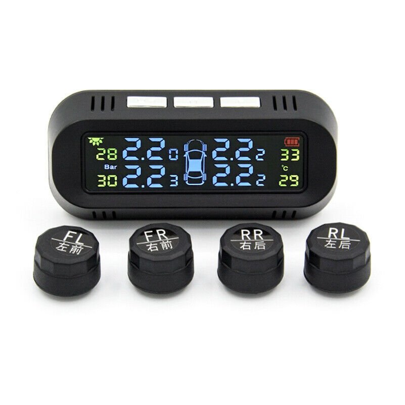 TPMS Solar Wireless Tire Pressure LCD Monitoring System w/4 External Sensor CHY