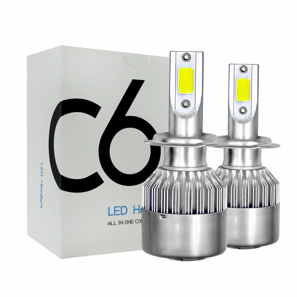 Pair H7 60W 6000LM COB LED Headlight Bulbs Kit High/Low Beams 6000K White Lamp