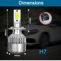 Pair H7 60W 6000LM COB LED Headlight Bulbs Kit High/Low Beams 6000K White Lamp
