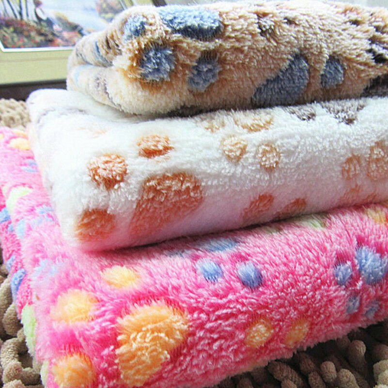 100x80cm Pet Warm Mat Paw Print Cat Dog Puppy Fleece Soft Blanket Bed Cushion CY