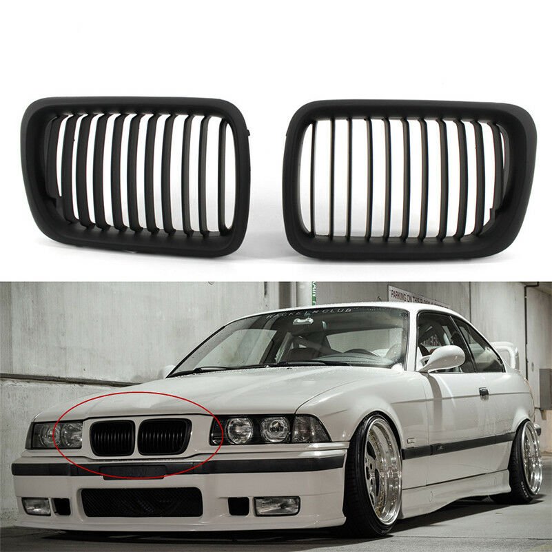 1 Pair Matte Black Front Hood Kidney Grill Grille For BMW 3 Series E36 M3 97-99
