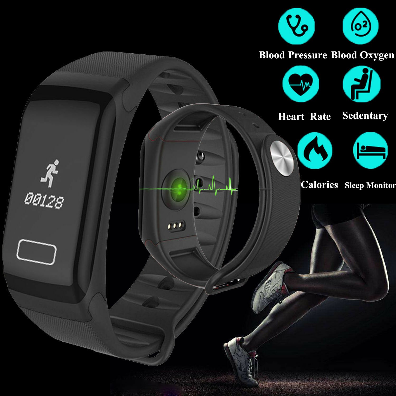 F1 Fitness Blood Pressure Oxygen Heart Rate Monitor Smart Watch Bracelet Band CY