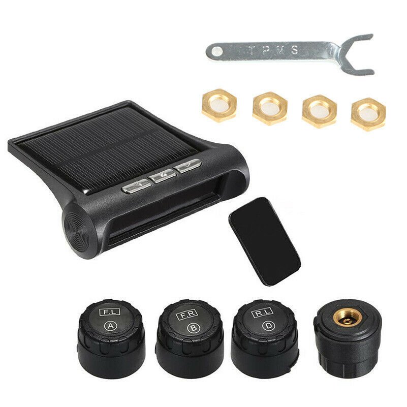 Solar Wireless TPMS Car Tire Pressure LCD Monitoring System 4 External Sensors Y