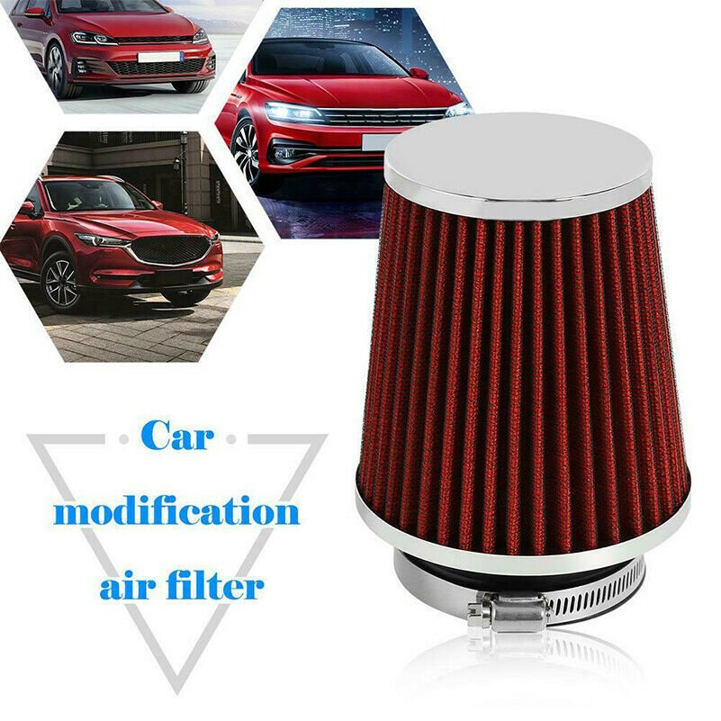 Red Universal 3" Car Air Filter Cleaner Intake High Flow Short COLD Round Cone