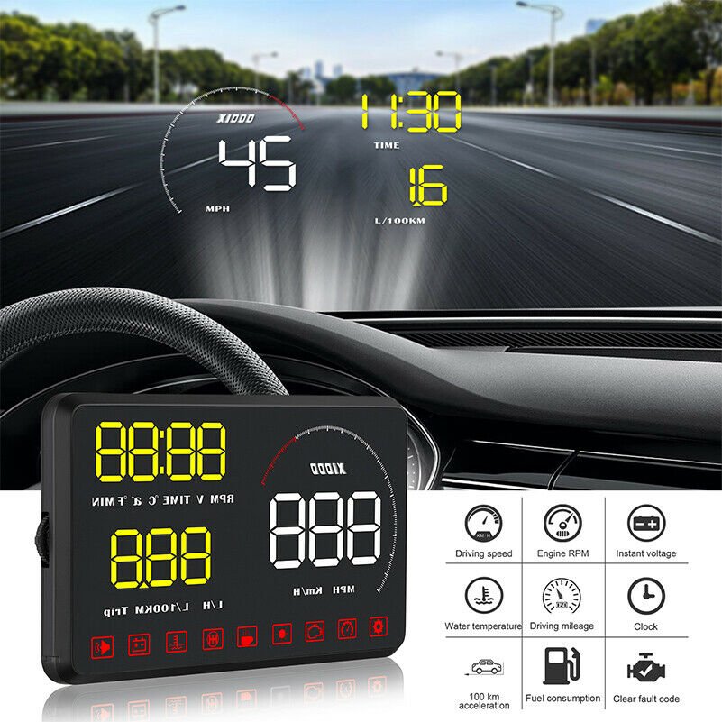 A9 5" Car HUD Head Up Display OBDII OBD2 Speed Warning System Fuel Consumption