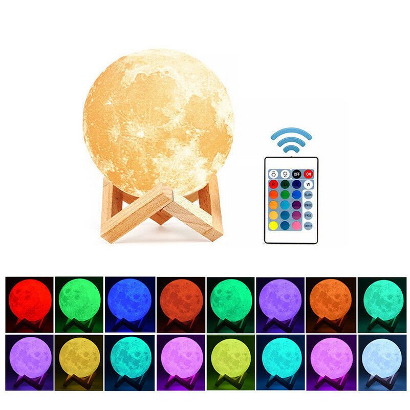 3D Printing Moon Lamp USB LED Night Light Moonlight Touch Color Changing 8-22CM