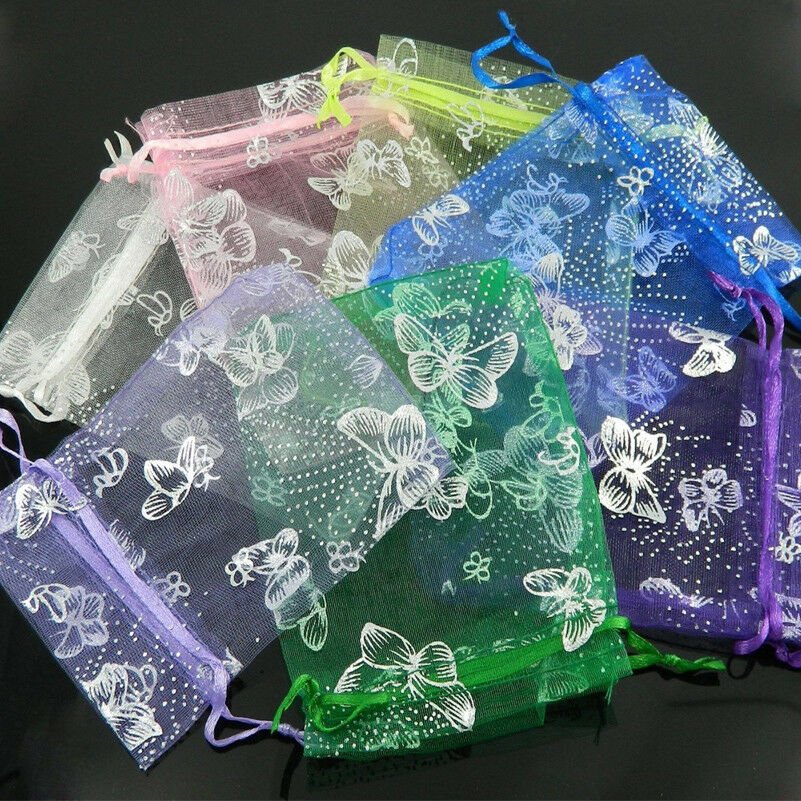 50Pcs Organza Gift Bags Jewelry Drawstring Bags Wedding Favor Bag Mesh CY