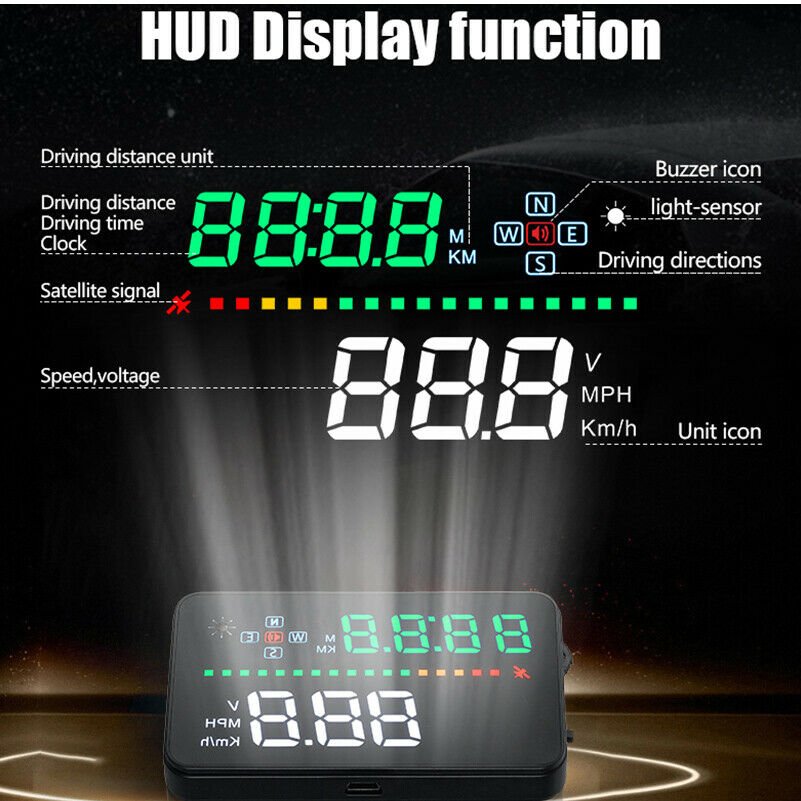 Universal Car Digital GPS Speedometer Head Up Display HUD Tired Warning Alarm Y