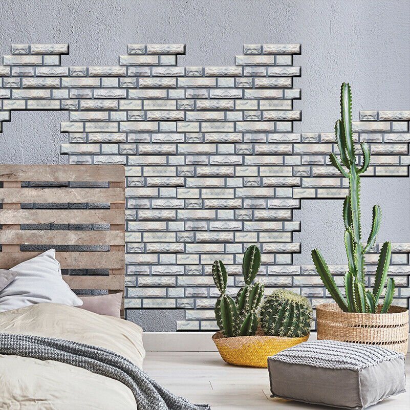 3D Tile Sticker Wall Decal Faux Brick Stick-On Home Decoration Removable DIY CHY