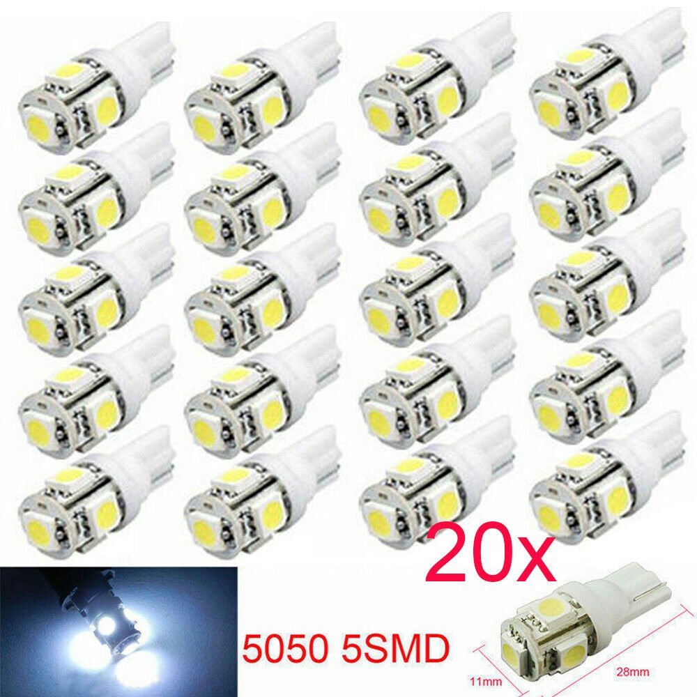 20Pcs Super White T10 Wedge 5-SMD 5050 LED Light Bulbs W5W 2825 192 168 194